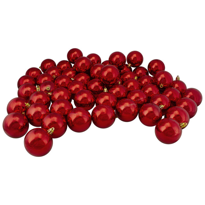 60ct Red Hot Shatterproof Shiny Christmas Ball Ornaments 2.5 inches 60mm