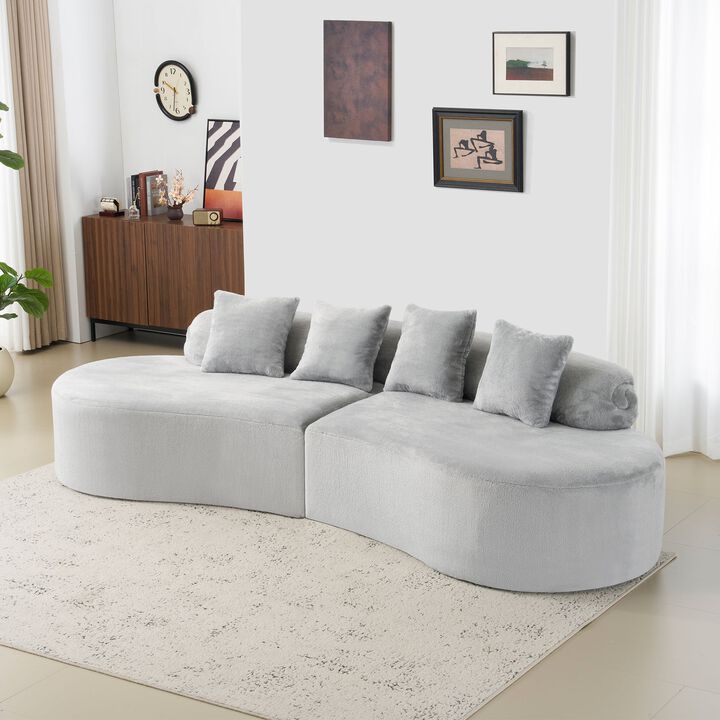 Clihome Modern And Simple Curved Flannelette Sofa. Creative Multi-Seater, With A Combination Of Pillows.