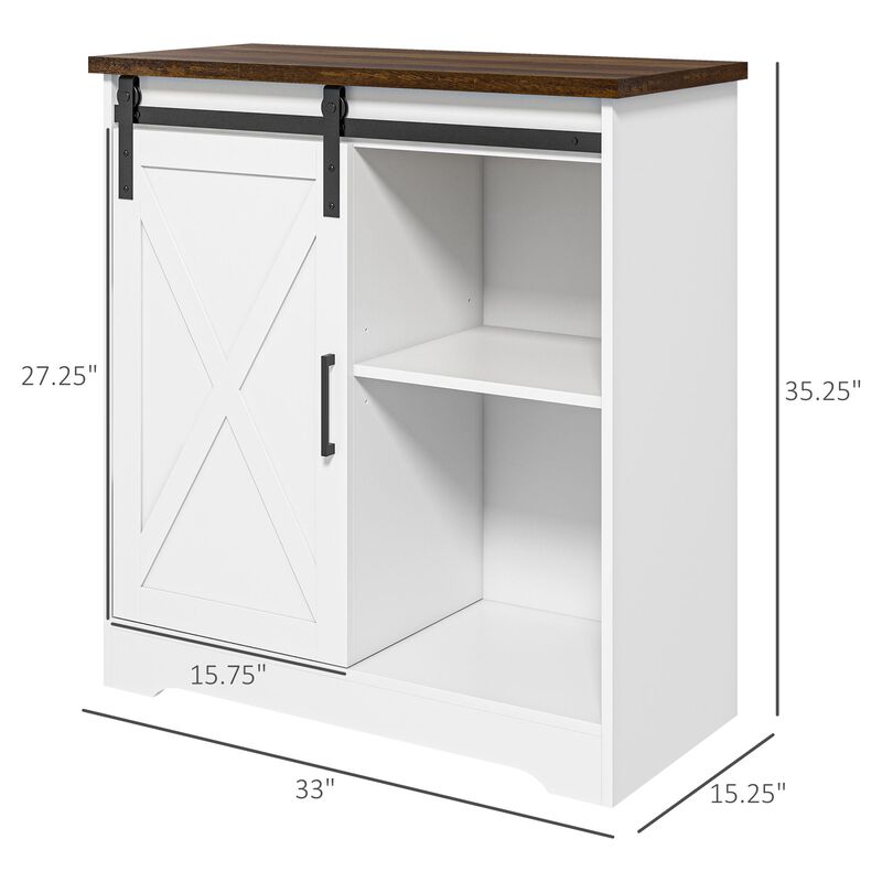 White Coffee Bar Cabinet: Sliding Barn Door, Adjustable Shelf