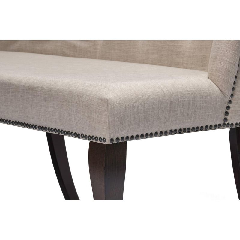 Best Quality Furniture Classic Upholstered Bench in Linen Fabric w/Tufted Style Back & Nailhead Trim, Beige