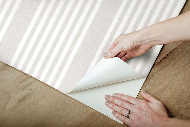 French Linen Stripe Off White Peel & Stick Wallpaper (Double Roll) image number 5