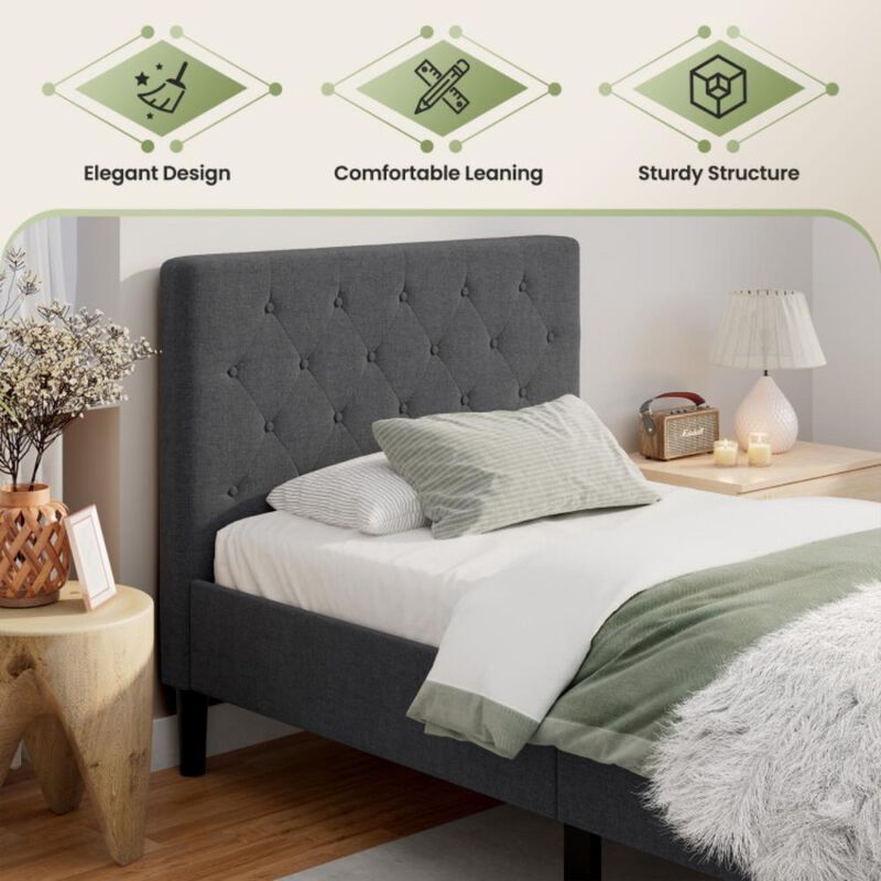 Hivvago Upholstered Bed Base with Button Stitched Headboard