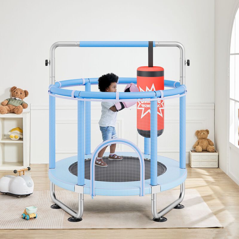 Mini Toddler Trampoline with Safety Net and Basketball Game, Birthday Gift for Children image number 1