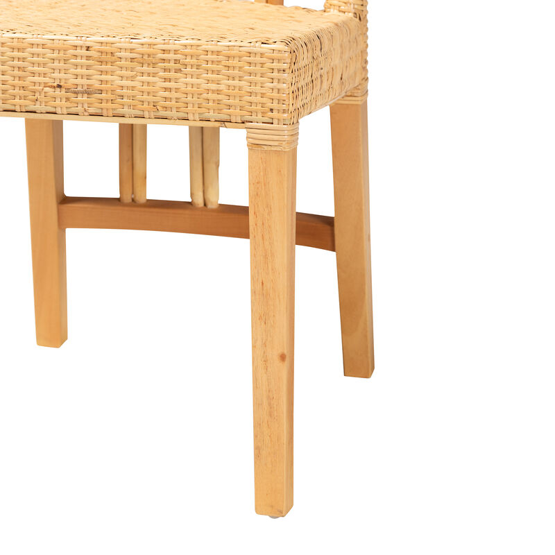Bali & Pari Monaco Modern Oak Brown Finished Mahogany Wood and Natural Rattan Dining Chair