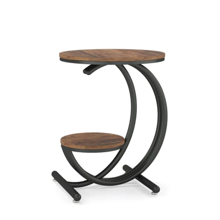 Small Accent End Table with C-Shaped Frame, 2-Tier Side Table