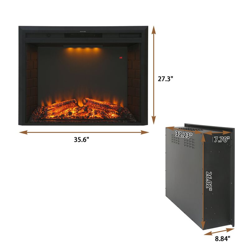 MONDAWE Electric Fireplace, 33 Inches Electric Fireplace Insert, Fireplace Heater with Overheating Protection, Fire Crackling Sound, Remote Control, 750/1500W, Black