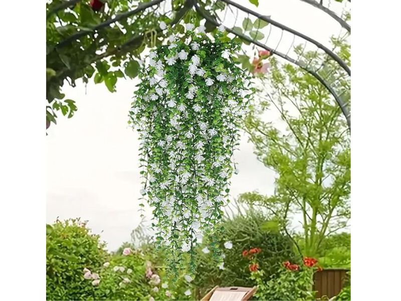 White Artificial Hanging Eucalyptus Flowers Outdoor Garden Porch Decor image number 1