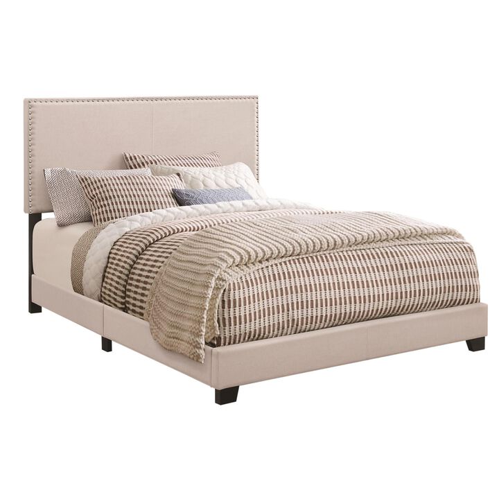 Explicitly Crisp Upholstered Cal King Bed, Ivory-Benzara