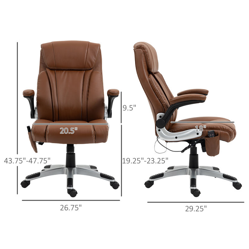 Vinsetto Executive Massage Office Chair with 6 Vibration Points, Heated Faux Leather Computer Desk Chair with Flip-up Armrest, Adjustable Height, Swivel Wheel, Brown