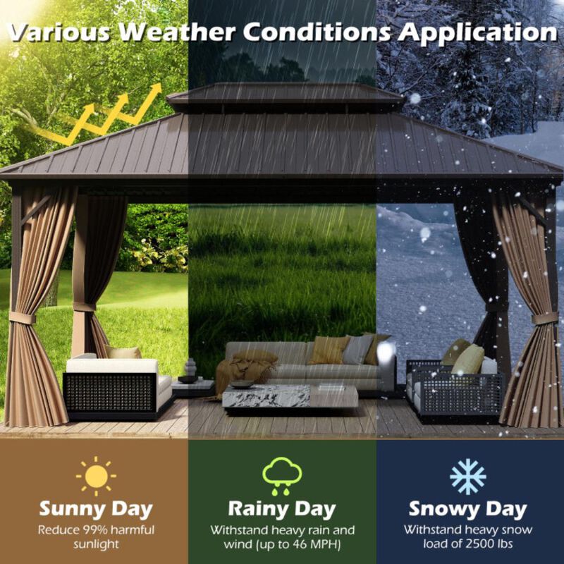 Hivvago 16 x 12 Feet Hardtop Gazebo Aluminum Frame Permanent Pavilion with Curtains and Netting image number 3