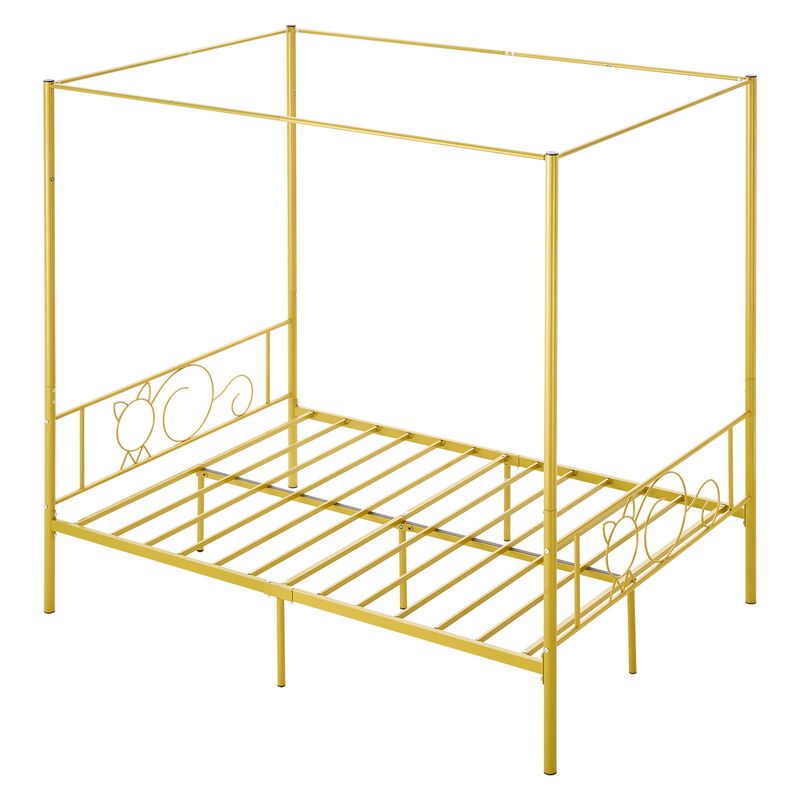 Full Size Metal Canopy Bed Frame, Gold, Four Poster Design with Steel Slat Support image number 8