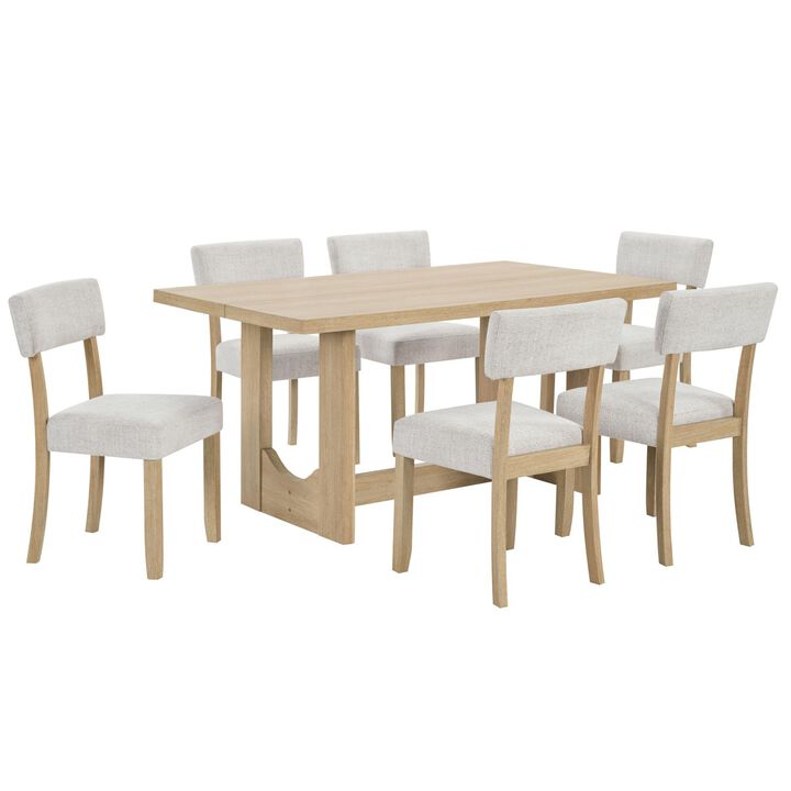 7 Piece Dining Table Set for 6, rectangular dining table set with 6 chairs, modern farmhouse kitchen dining table set, wood dining set