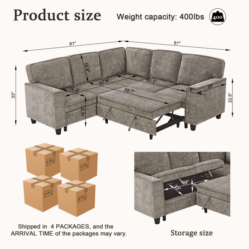 Timlod L-Shaped Pull-Out Sectional Sleeper Sofa image number 9