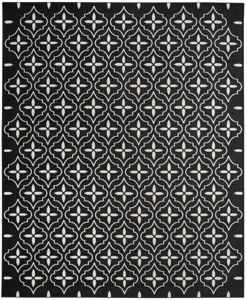 HomeRoots 5' X 7' Black And Ivory Geometric Indoor Outdoor Area Rug image number 0