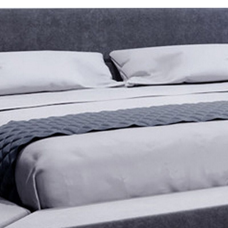 Noe Ruby California King Bed, Shelves, Low Profile, Gray Upholstery Brown - Benzara image number 2