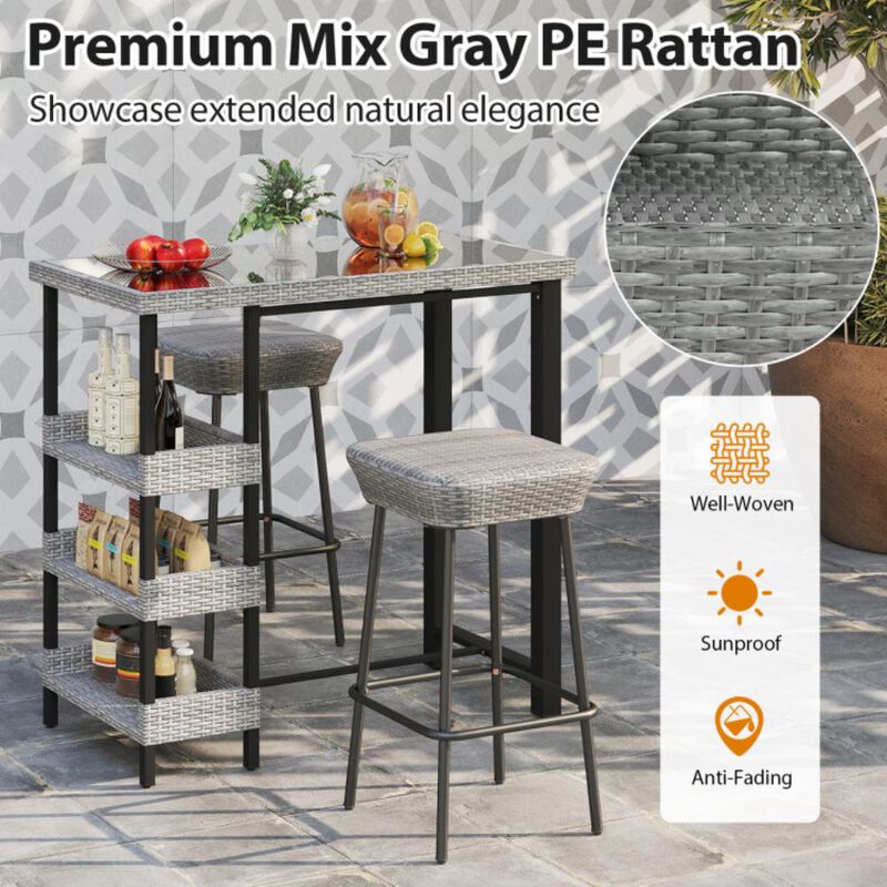 Hivvago 43.5 Inch Outdoor Bar Table with Tempered Glass Top