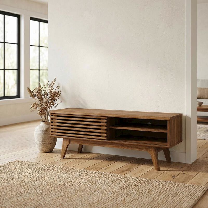 Wooden Brown TV Stand with 48-Inch Width and Sleek Design image number 4