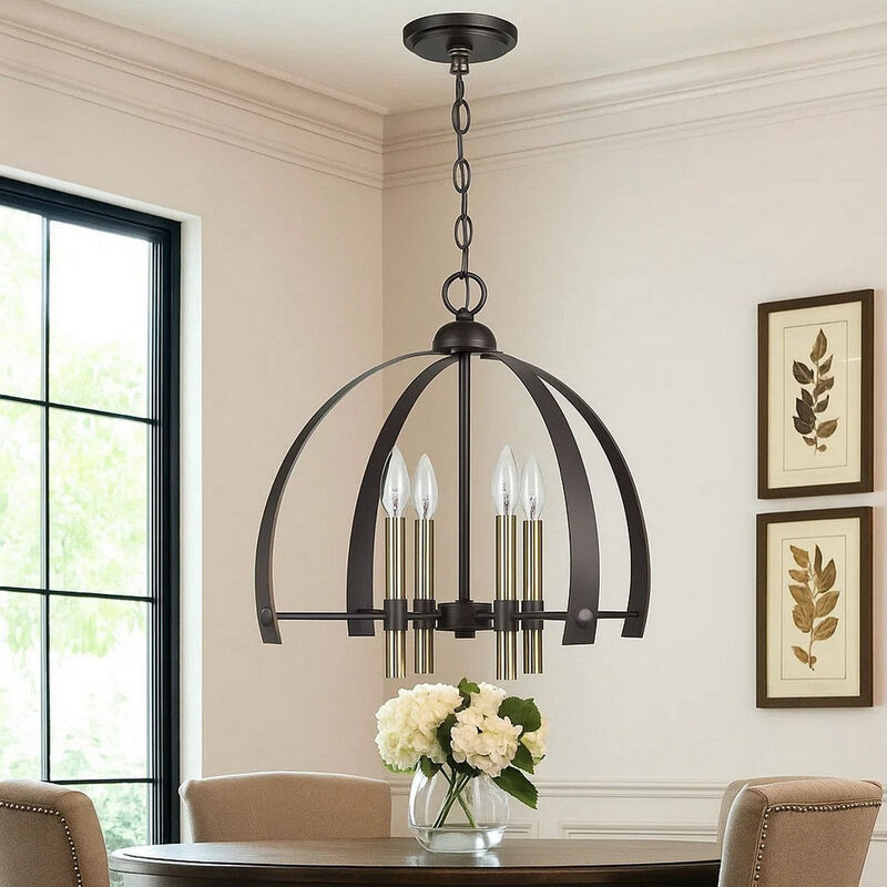 Metal Chandelier with 4 Candelabra Holders, Black and Gold - Benzara image number 0