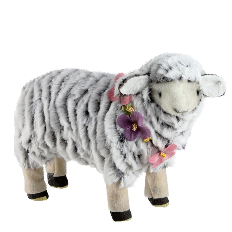 8� White and Pink Artificial Standing Sheep Wearing Flower Necklace