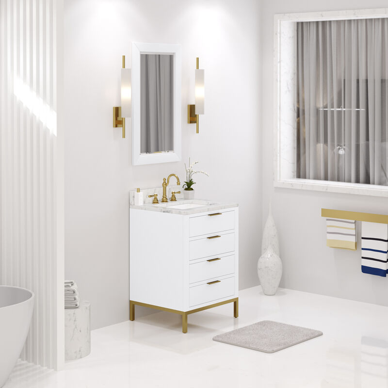 Bristol 24 In. Single Sink Carrara White Marble Countertop Bath Vanity in Pure White