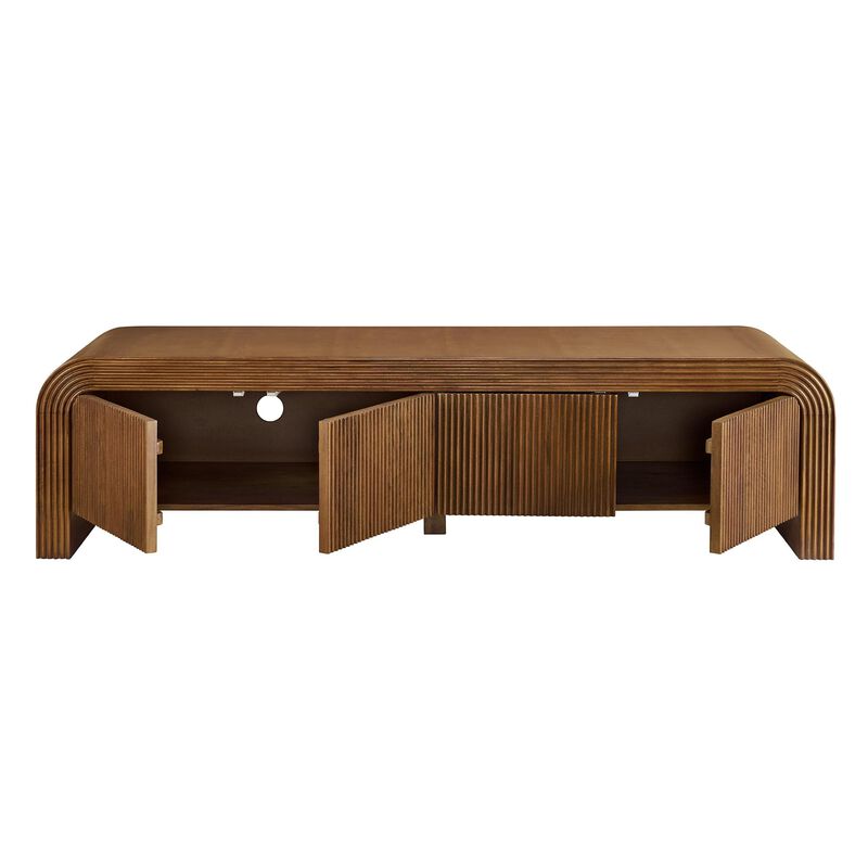 Modway Waterflute 68 Inch Modern Fluted TV Stand in Walnut &ndash; Low-Profile Entertainment Console with Adjustable Shelves &ndash; Wood Media Cabinet with Cable Management for Living Room image number 7