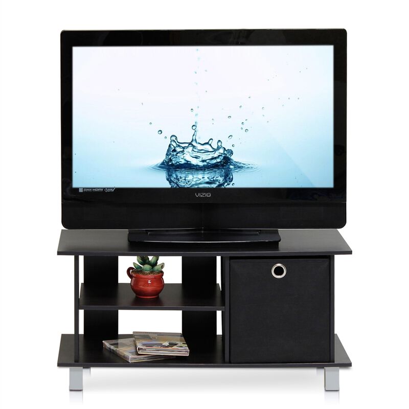 Simplistic TV Entertainment Center with Bin Drawers, Espresso/Black