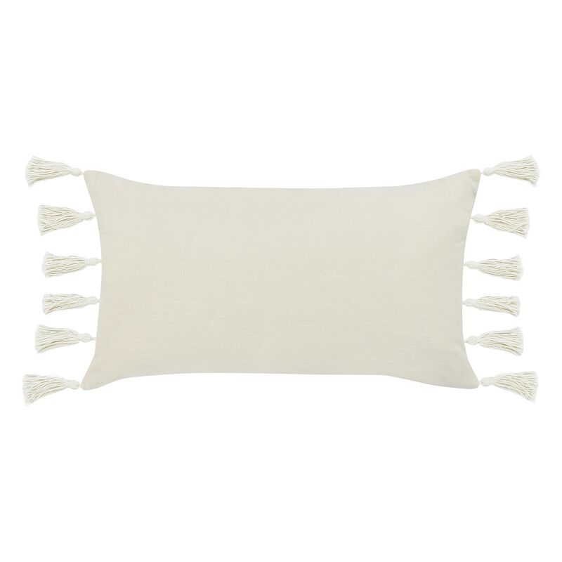 Pini Lumbar Throw Pillow, Boho Striped Design, 14x26 Inch Beige Linen - Benzara