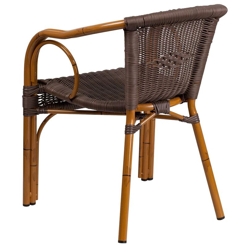Flash Furniture Cadiz Series Red Bamboo-Aluminum Indoor-Outdoor Restaurant-Patio Chair with Dark Brown Rattan