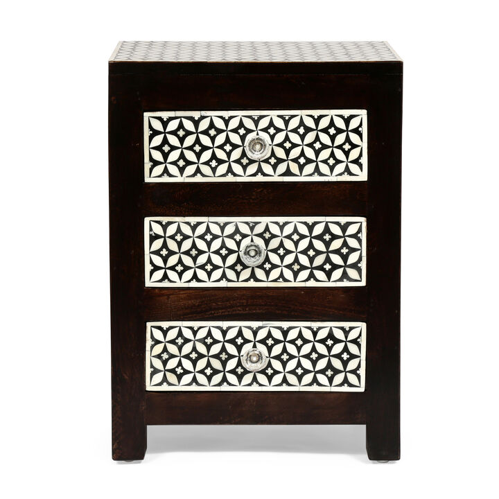 Streamdale Mango Wood Bone Inlay Nightstand With 3 Drawers