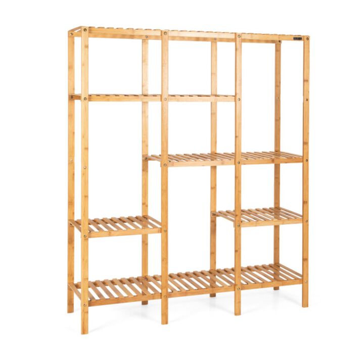 Hivvago 9-Tier Bamboo Plant Stand with Hanging Rack