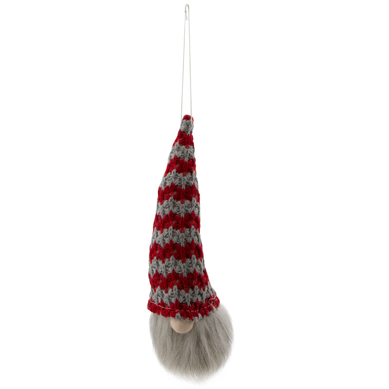 8" Lighted Red and Gray Knit Gnome Head Christmas Ornament image number 3