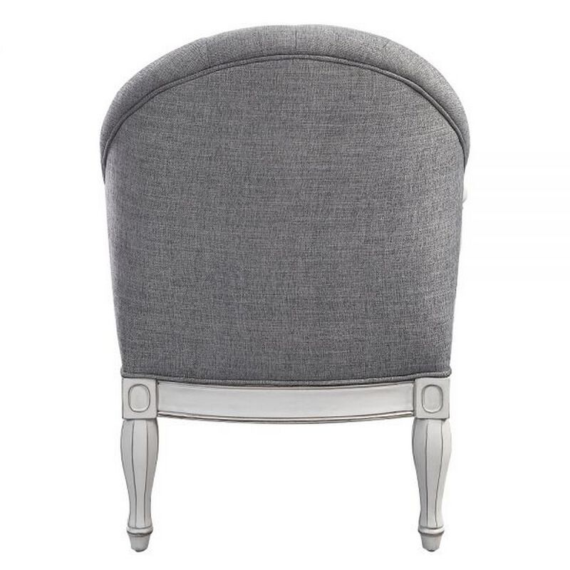 Fil 32 Inch Armchair, Tufted Backrest, Fabric Upholstery, Poplar Wood, Gray