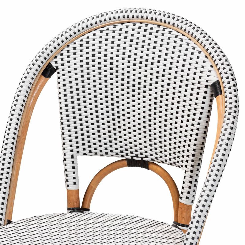 bali & pari Genica Classic French Two Tone Black and White Weaving and Natural Rattan 2 Piece Counter Stool Set