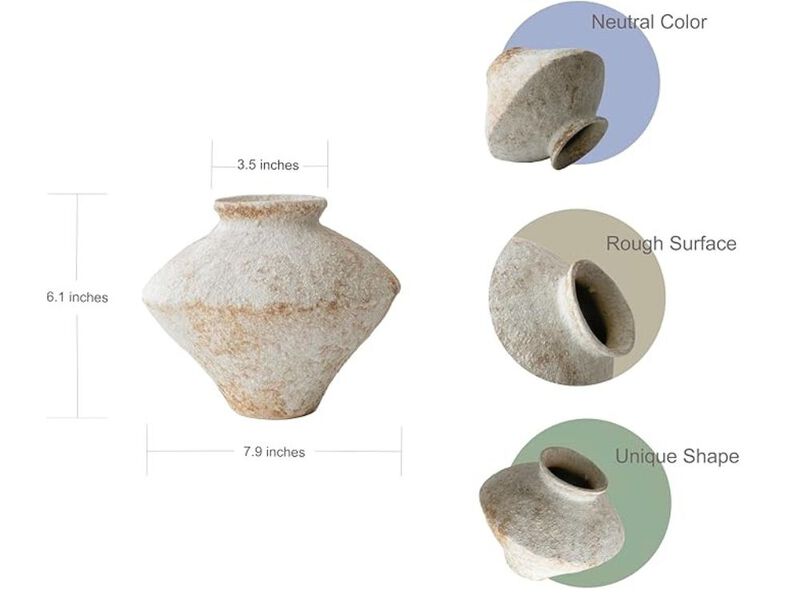 Handmade White Ceramic Vase &ndash; Rustic Farmhouse Textured Pottery Centerpiece image number 2