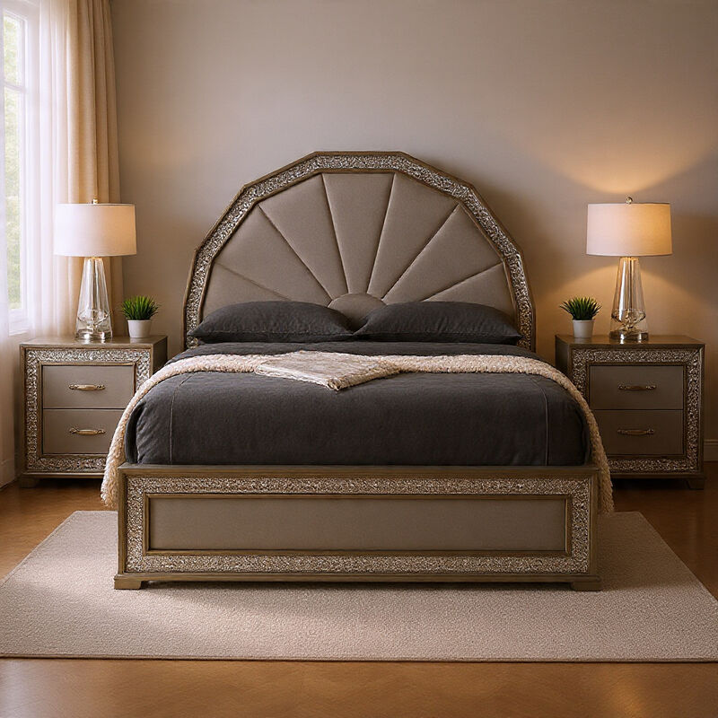 Queen Bedroom Set, Metallic Gray, Silver Wood, 3 Piece Set with 2 Nightstands image number 8