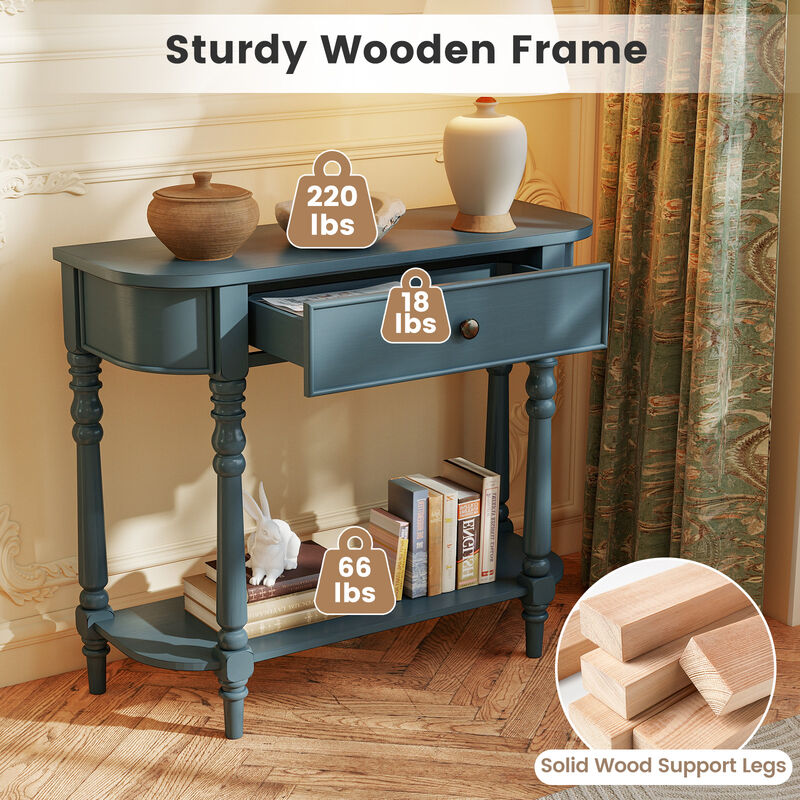 2 Tier Retro Wooden Console Table Narrow Behind Couch Entryway Table image number 6