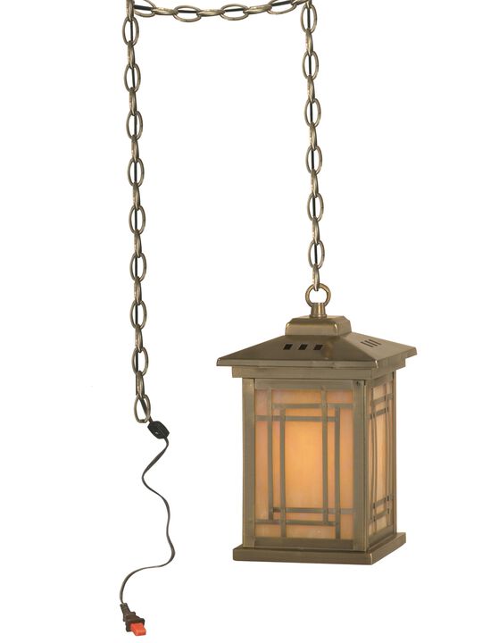 8.25" Antique Brass Mission Hand Crafted Glass Hanging Pendant Ceiling Light Fixture