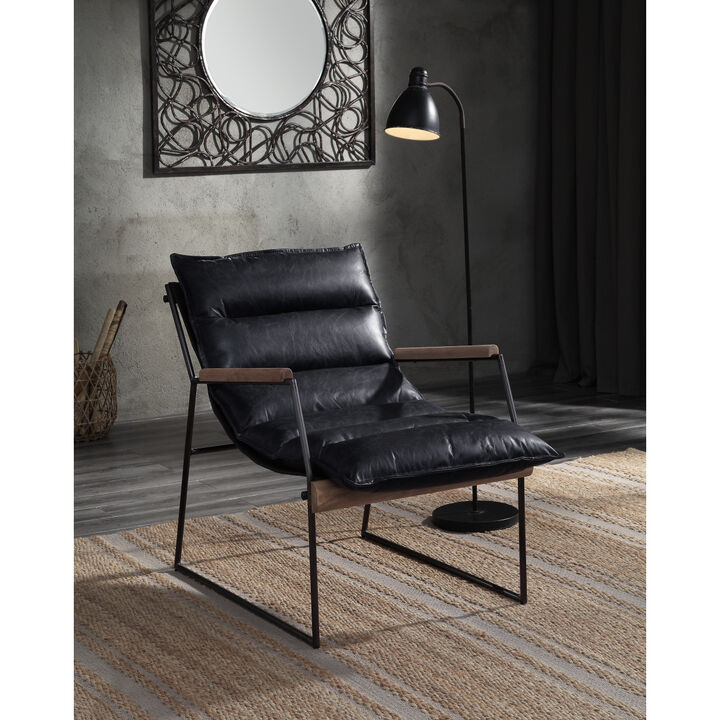 Luberzo Accent Chair in Distress Espresso Top Grain Leather & Matt Iron Finish