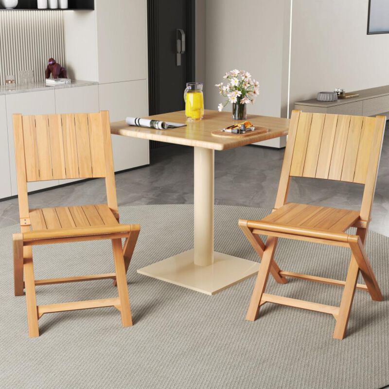 Hivvago 2 Pieces Teak Wood Outdoor Dining Chairs with Slatted Seat