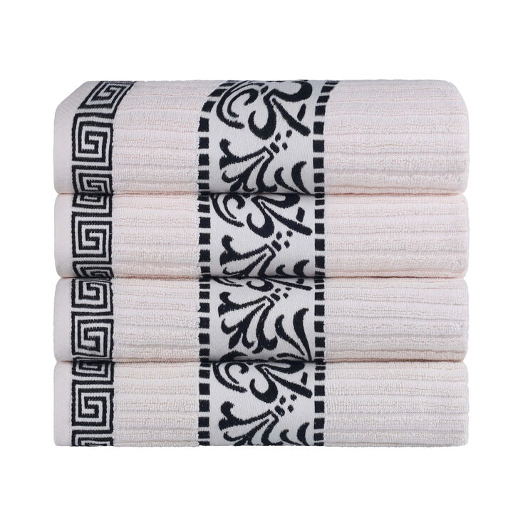 Cotton Terry Bath Towel Set of 4 with Decorative Greek Key Detailing