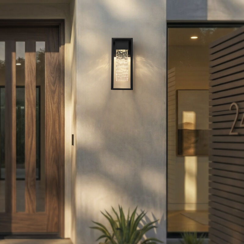 H19" Modern Large Matte Black 10W Integrated LED Wall Sconce with Open Frame and Seeded Glass for Porch Garage Entryway Exterior Lighting image number 3