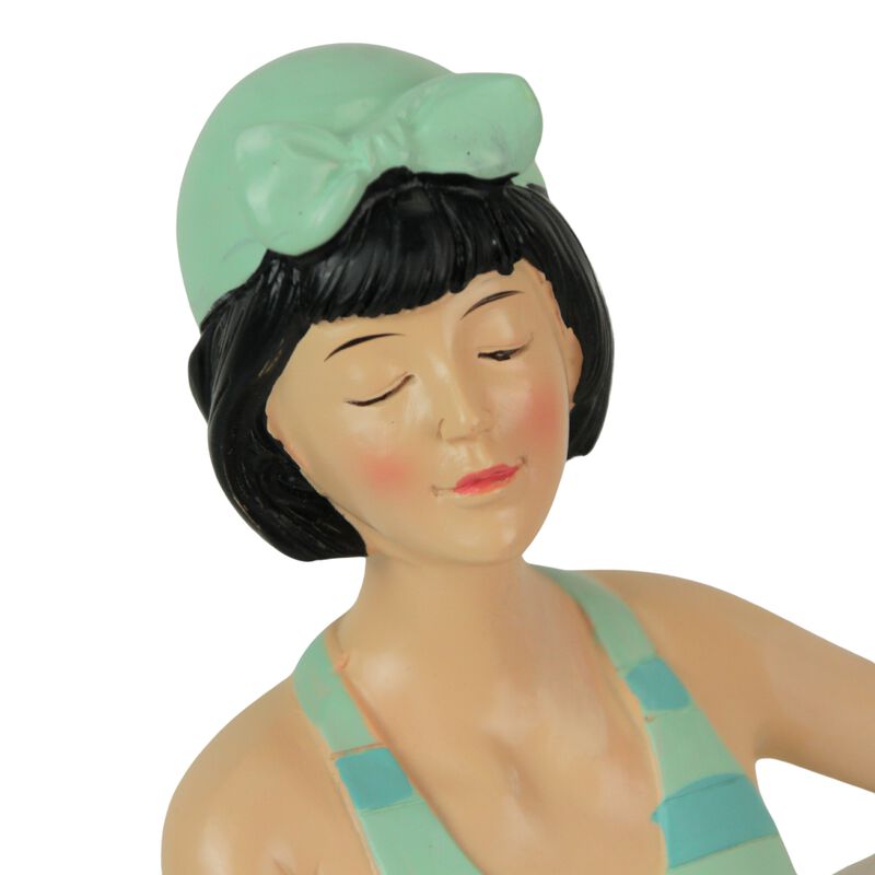 Brunette Bathing Beauty Figurine &ndash; Hand-Painted Striped Swimsuit, Coastal Charm image number 3
