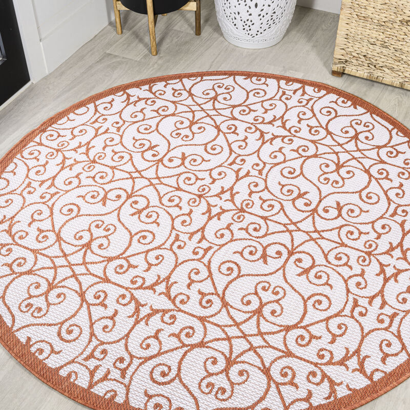 Madrid Vintage Filigree Textured Weave Round Indoor/Outdoor Area Rug