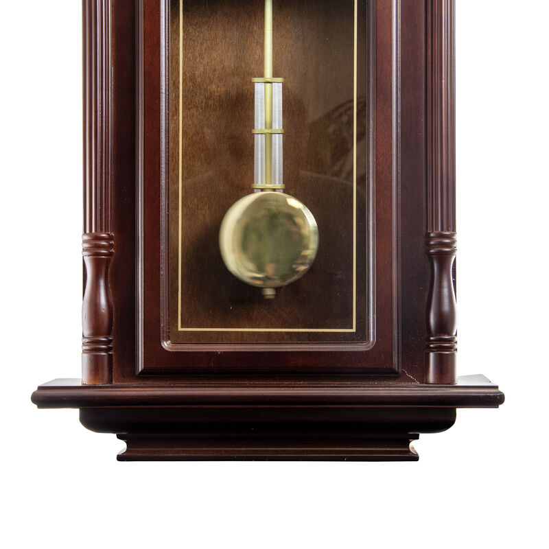 Bedford Clock Collection 38 Inch Chiming Pendulum Wall Clock in Cherry Oak Finish