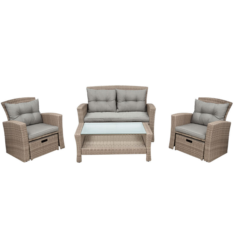 Patio Furniture Set, 4 Piece Outdoor Conversation Set All Weather Wicker Sectional Sofa with Ottoman and Cushions