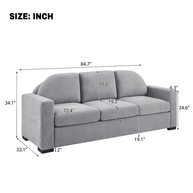 Merax Modern Curved Back Chenille 3-Seater Sofa with Pocket Spring Cushions image number 3