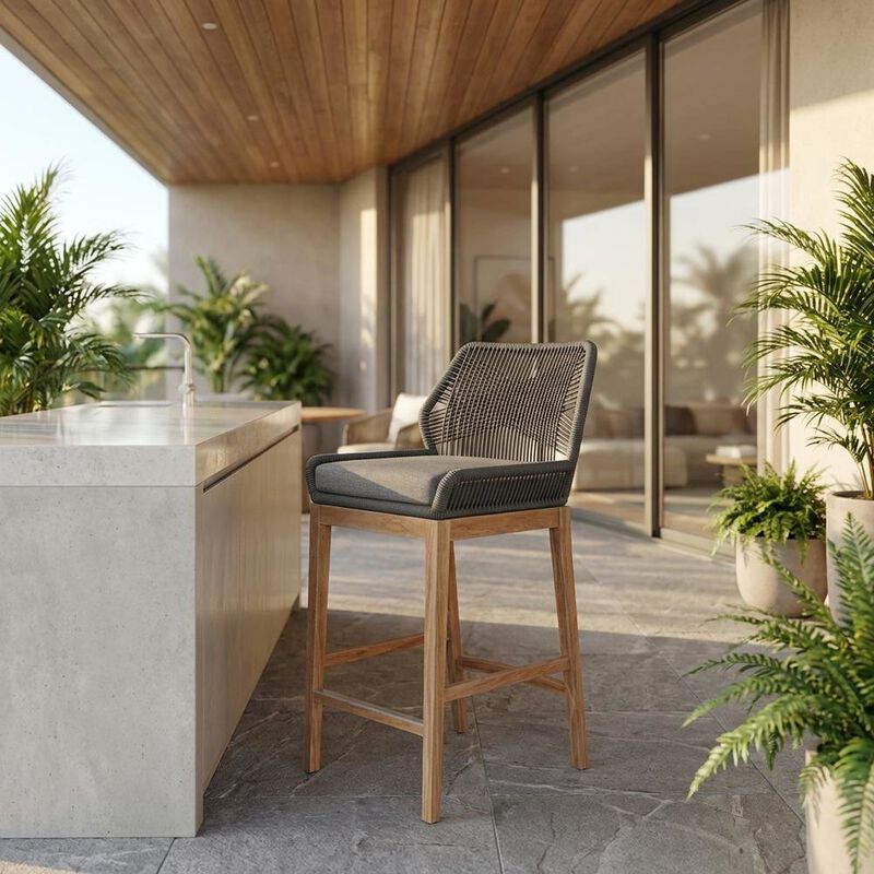 Teak Wood Outdoor Bar Stool With Footrest For Patio Dining image number 3