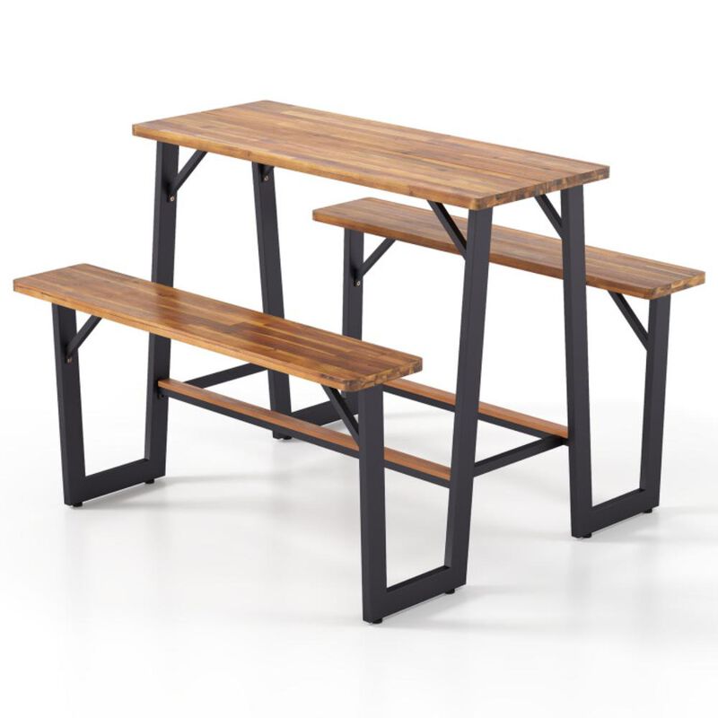 Hivvago Patio Picnic Table Bench Set with Acacia Wood Tabletop and Benchtop