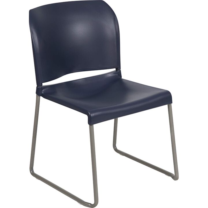 Flash Furniture HERCULES Series 880 lb. Capacity Navy Full Back Contoured Stack Chair with Gray Powder Coated Sled Base