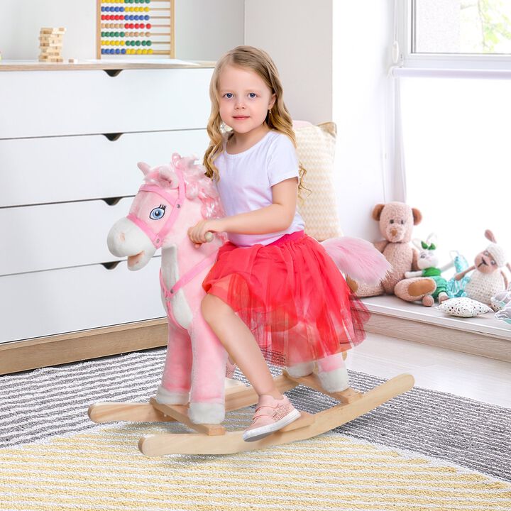 Kids Ride on Rocking Horse Toddler Plush Toy with Realistic Sounds and Swinging Tail for 3 Years Old Children